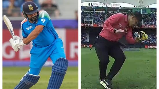 Umpire's Heart-Wrenching Moment: Dodging a Near-Death Experience as Rohit Sharma's Ball Whizzes By, Sharing a Strange Smirk with Virat Kohli's Reaction